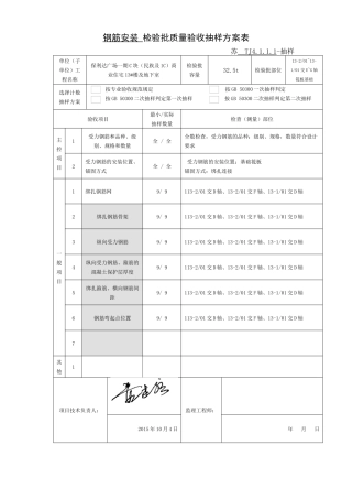 钢筋安装检验批质量验收抽样方案表