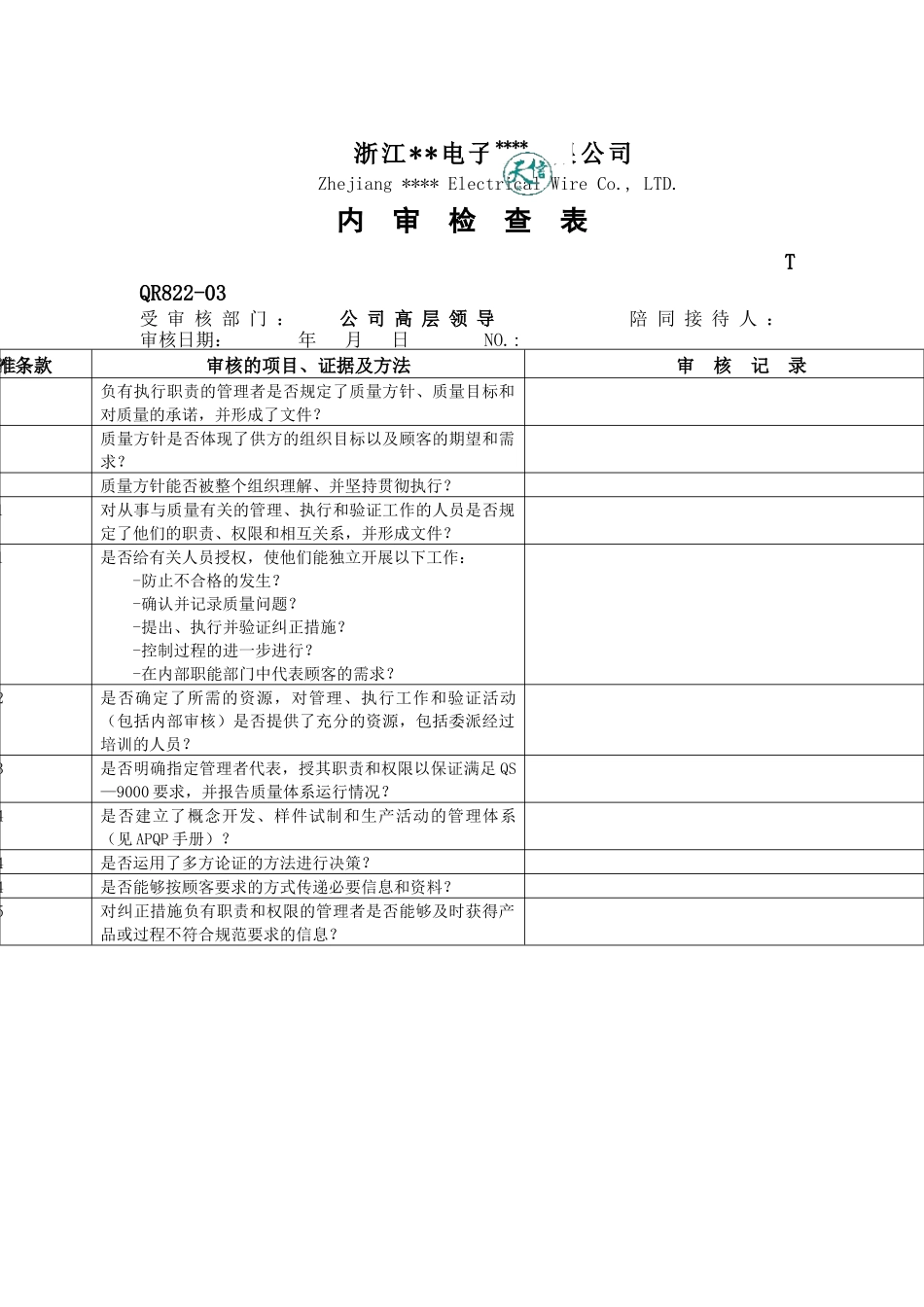 XX公司内审检查表（ 50页）_第1页