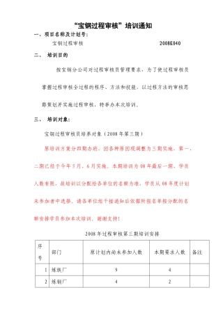 宝钢股份“内审员审核技巧培训班”课程内容