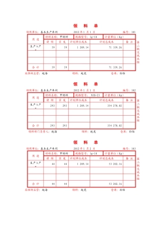 成本会计领料单