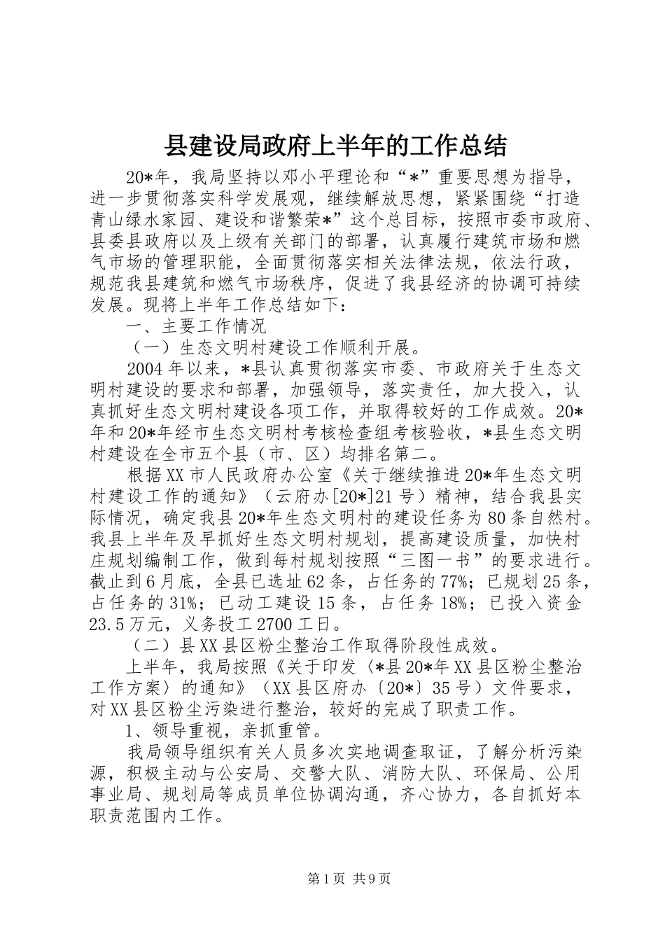 县建设局政府上半年的工作总结_第1页
