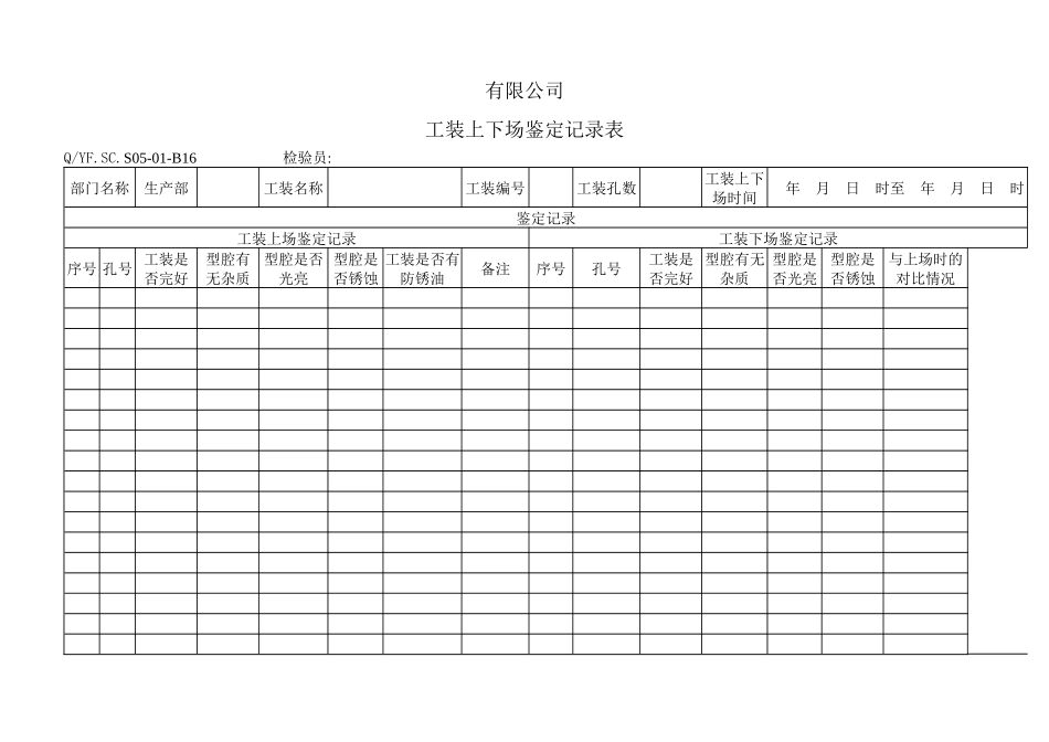 TS16949体系工装上下场鉴定记录表_第1页