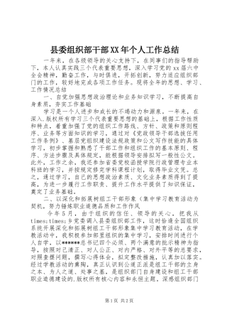 县委组织部干部XX年个人工作总结
