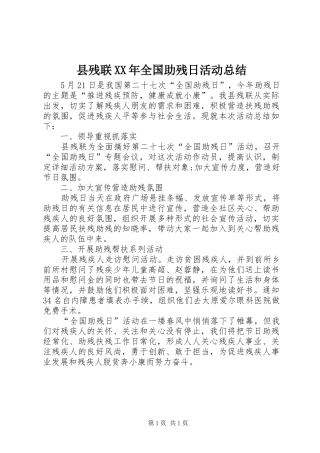 县残联XX年全国助残日活动总结