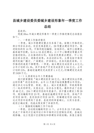 县城乡建设委员委城乡建设形象年一季度工作总结