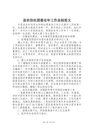 县农信社团委全年工作总结范文