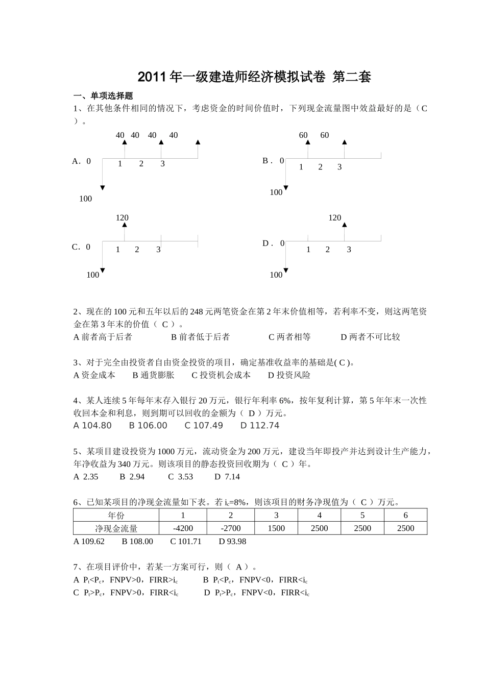 XX年一建工程经济考前模拟试卷2_第1页