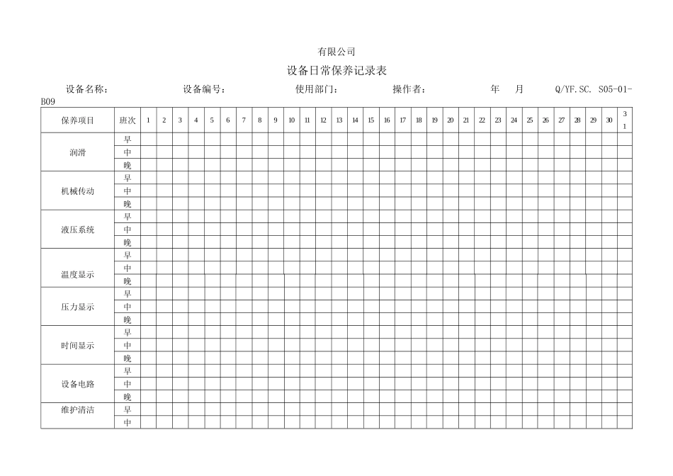 TS16949体系设备日常保养记录表_第1页