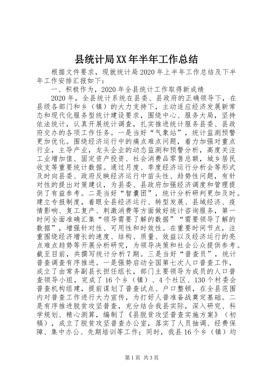 县统计局XX年半年工作总结_第1页