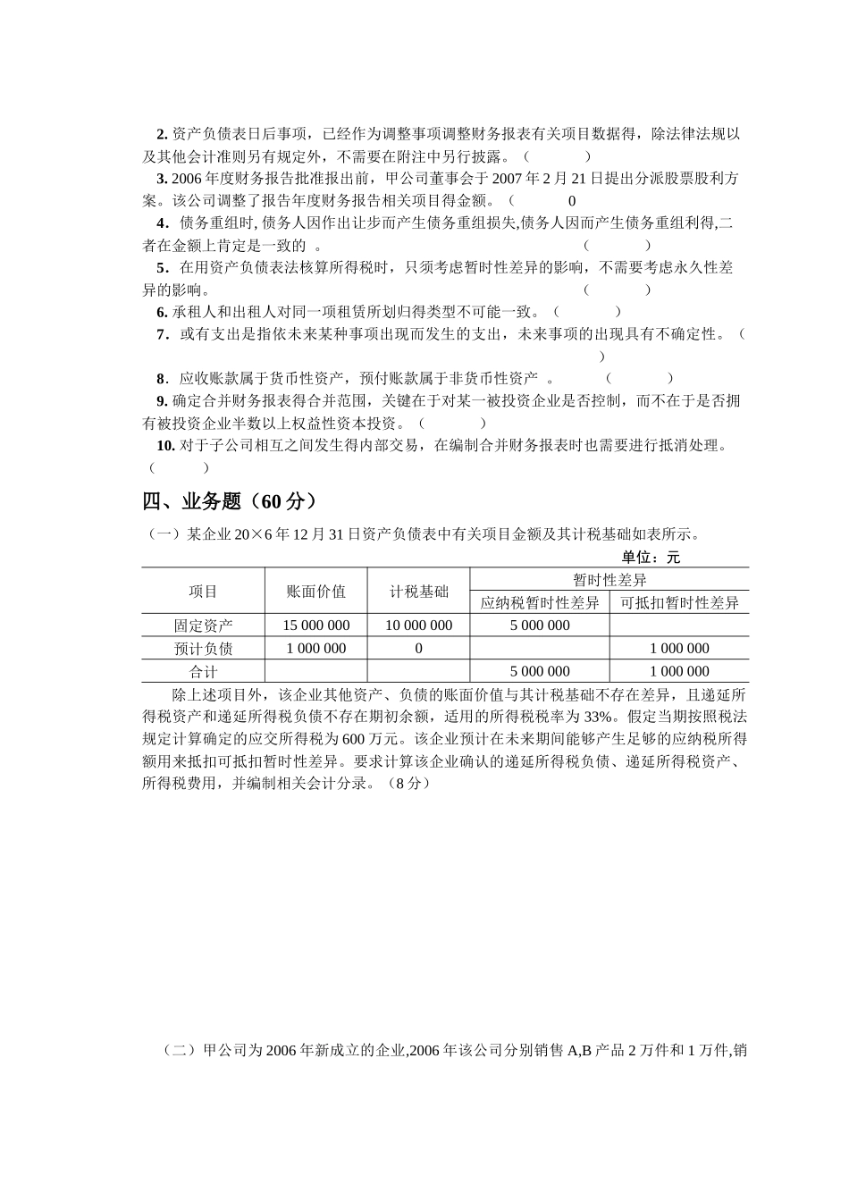 《财务会计II》试卷11-04级《高级财务会计》期_第3页