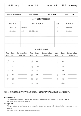 IQC来料品质控制 程序
