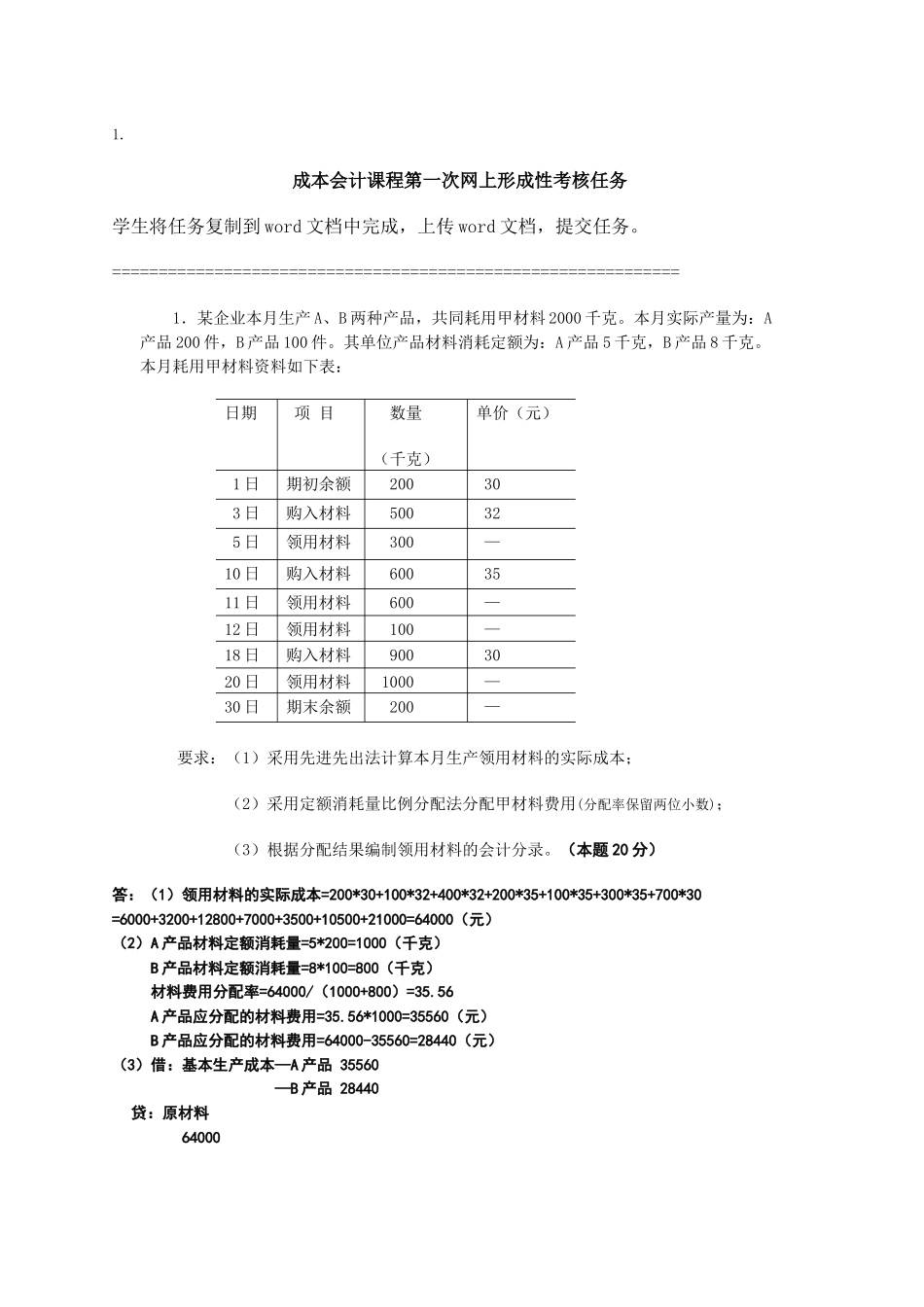 成本会计作业习题_第1页