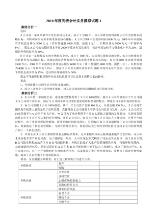 XXXX年度高级会计实务模拟试题1