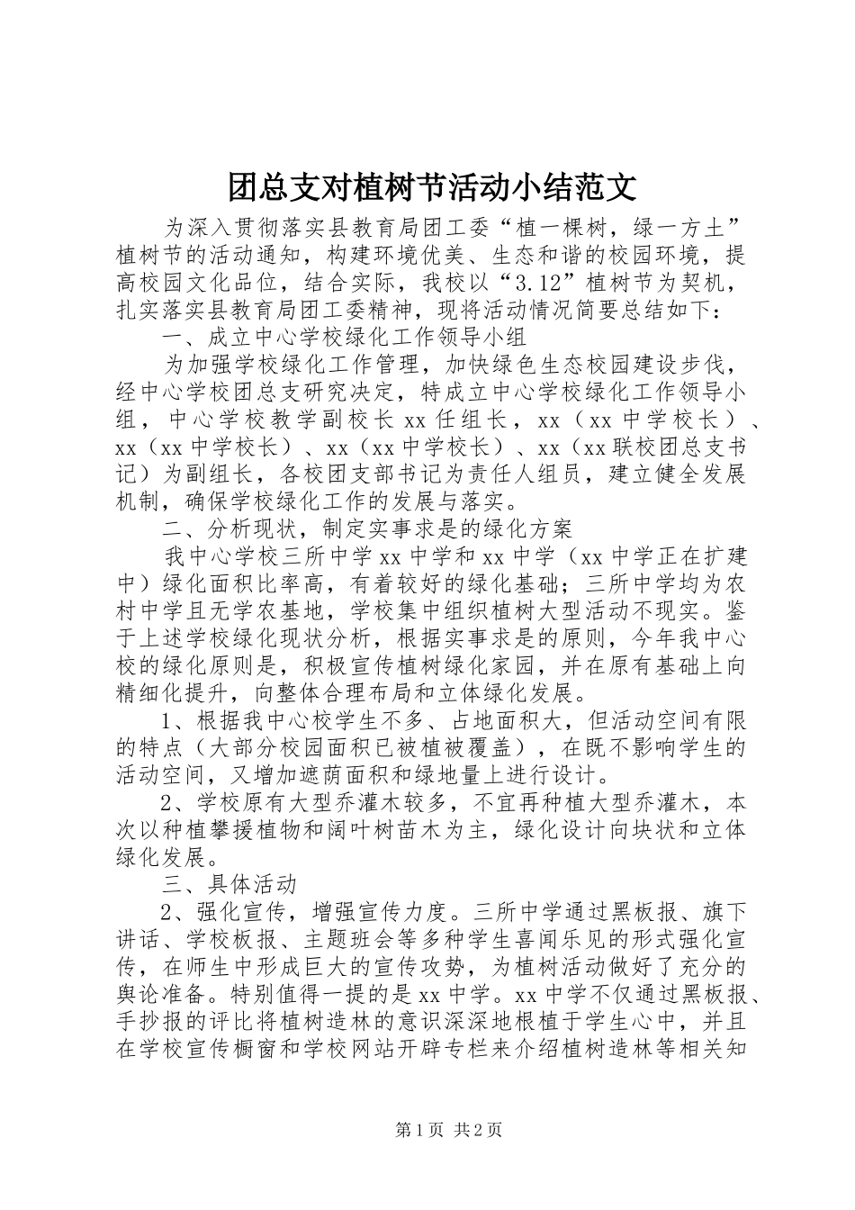 团总支对植树节活动小结范文_第1页