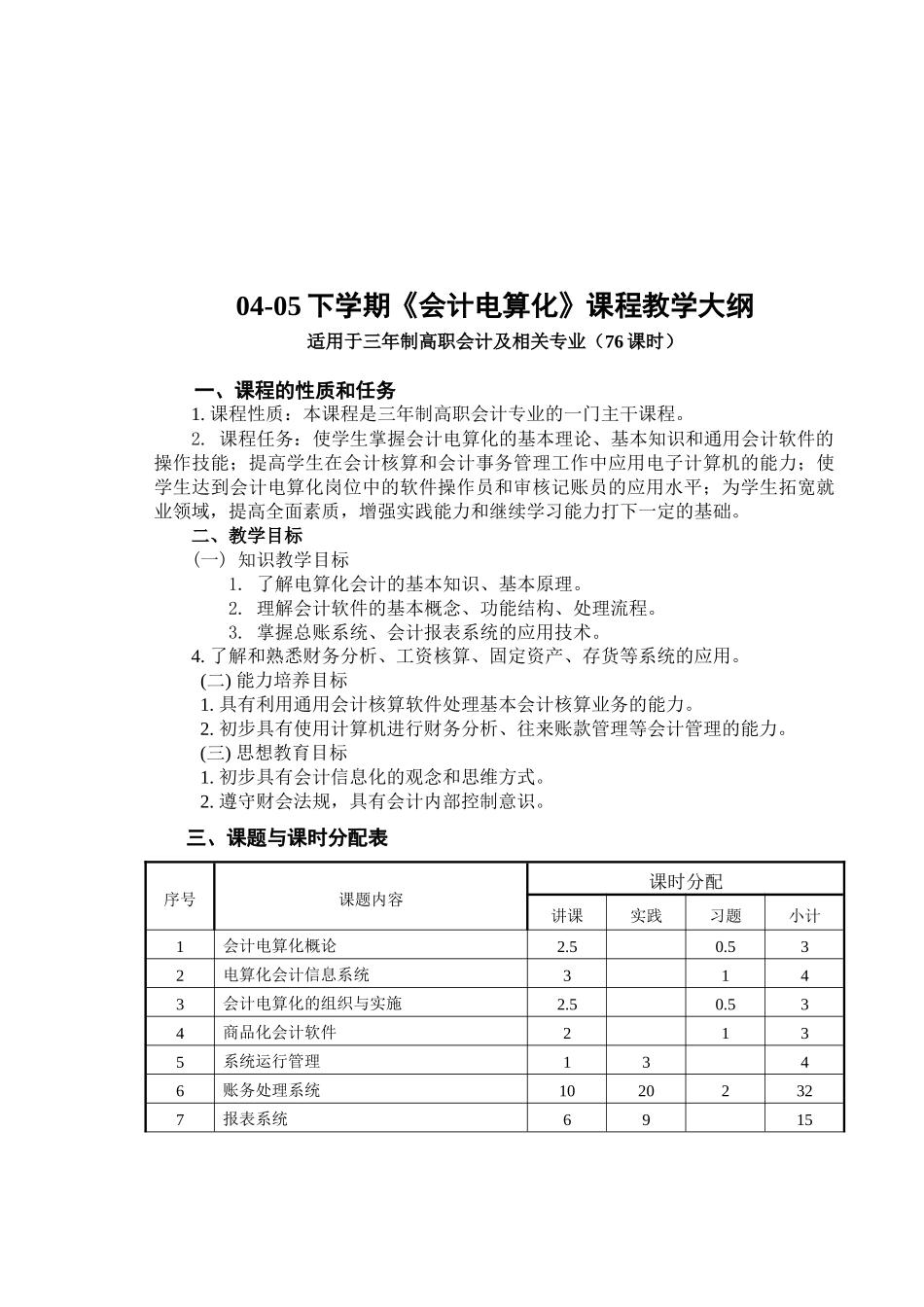 《会计电算化》教学大纲_第1页