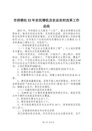 市供销社XX年农民增收及农业农村改革工作总结