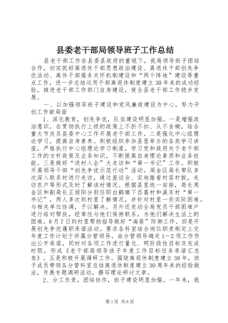 县委老干部局领导班子工作总结