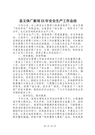县文体广新局XX年安全生产工作总结