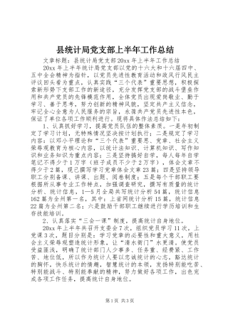 县统计局党支部上半年工作总结