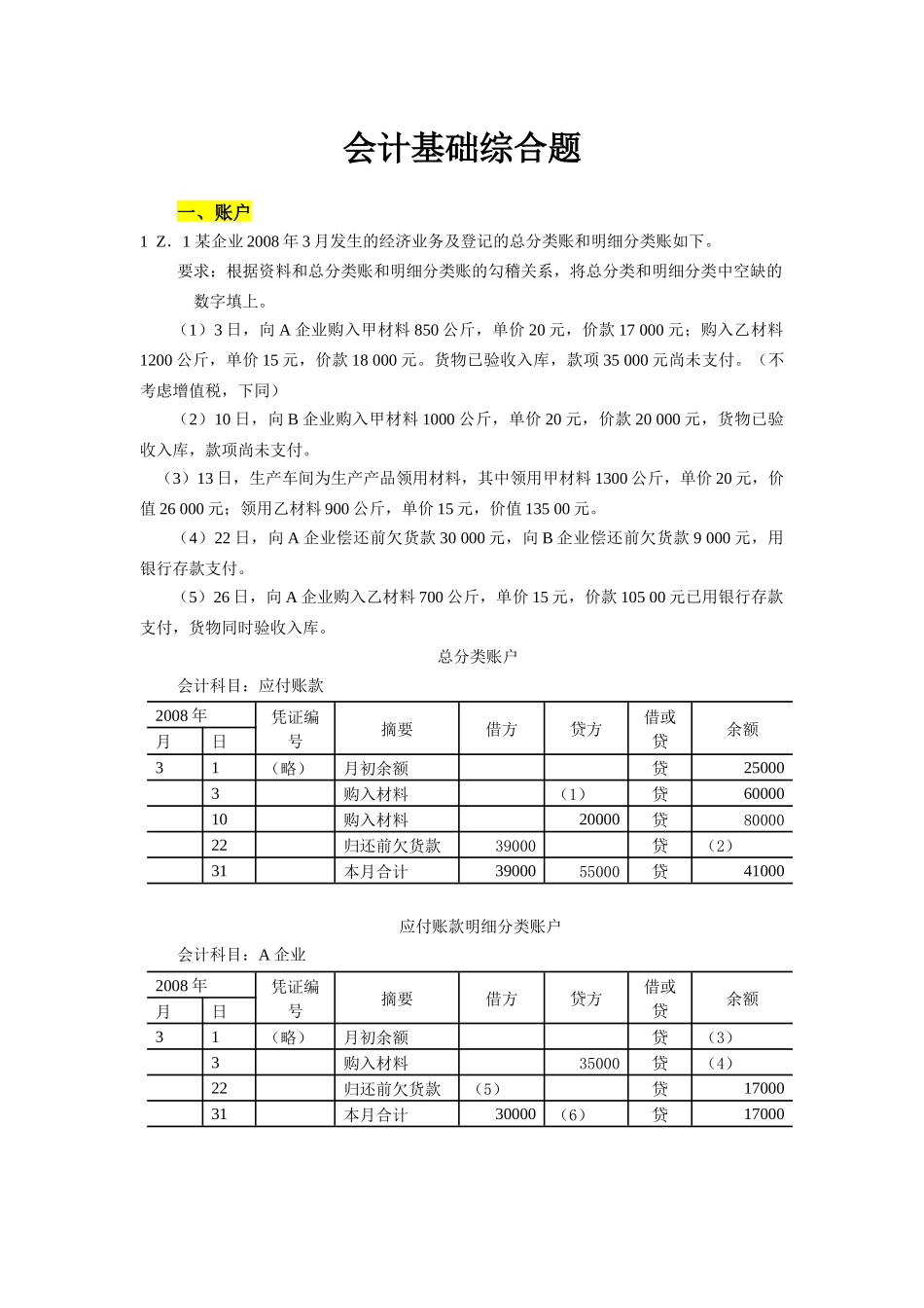 XXXX年全国会计从业资格会计专业知识无纸化考试(大题)_第1页