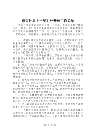 市审计局上半年对外开放工作总结