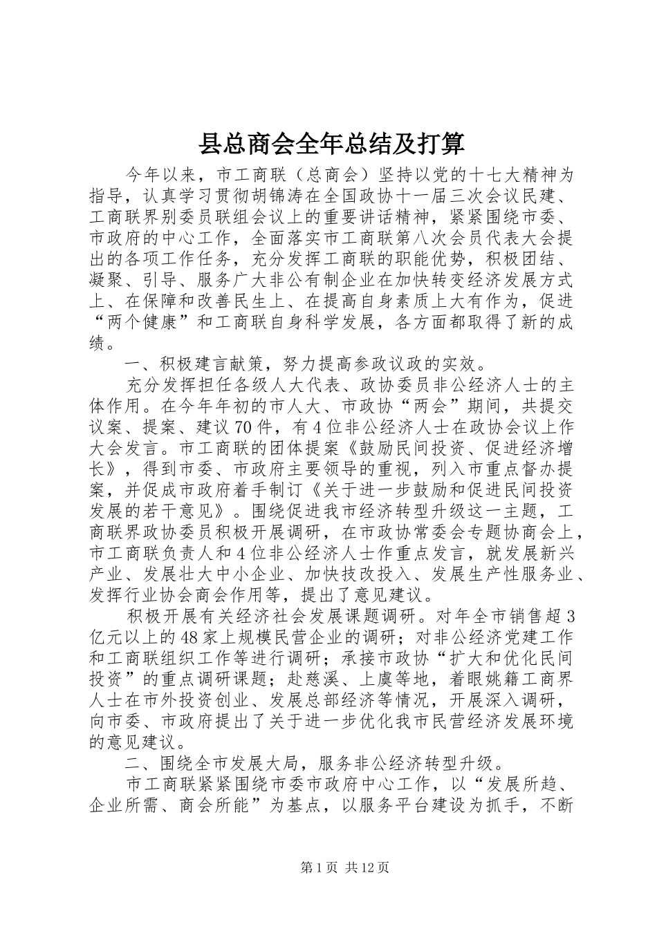 县总商会全年总结及打算_第1页