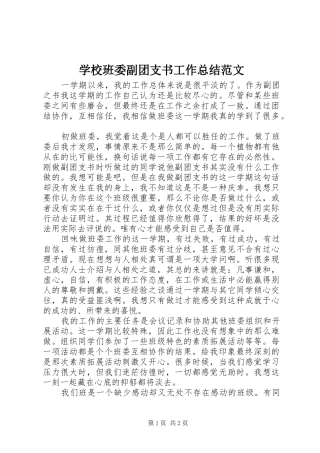 学校班委副团支书工作总结范文
