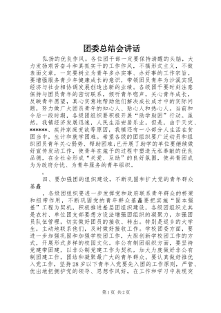 团委总结会讲话