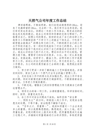 天然气公司年度工作总结