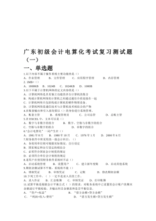 广东初级会计电算化考试复习题