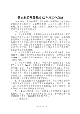 县农村经营服务站XX年度工作总结