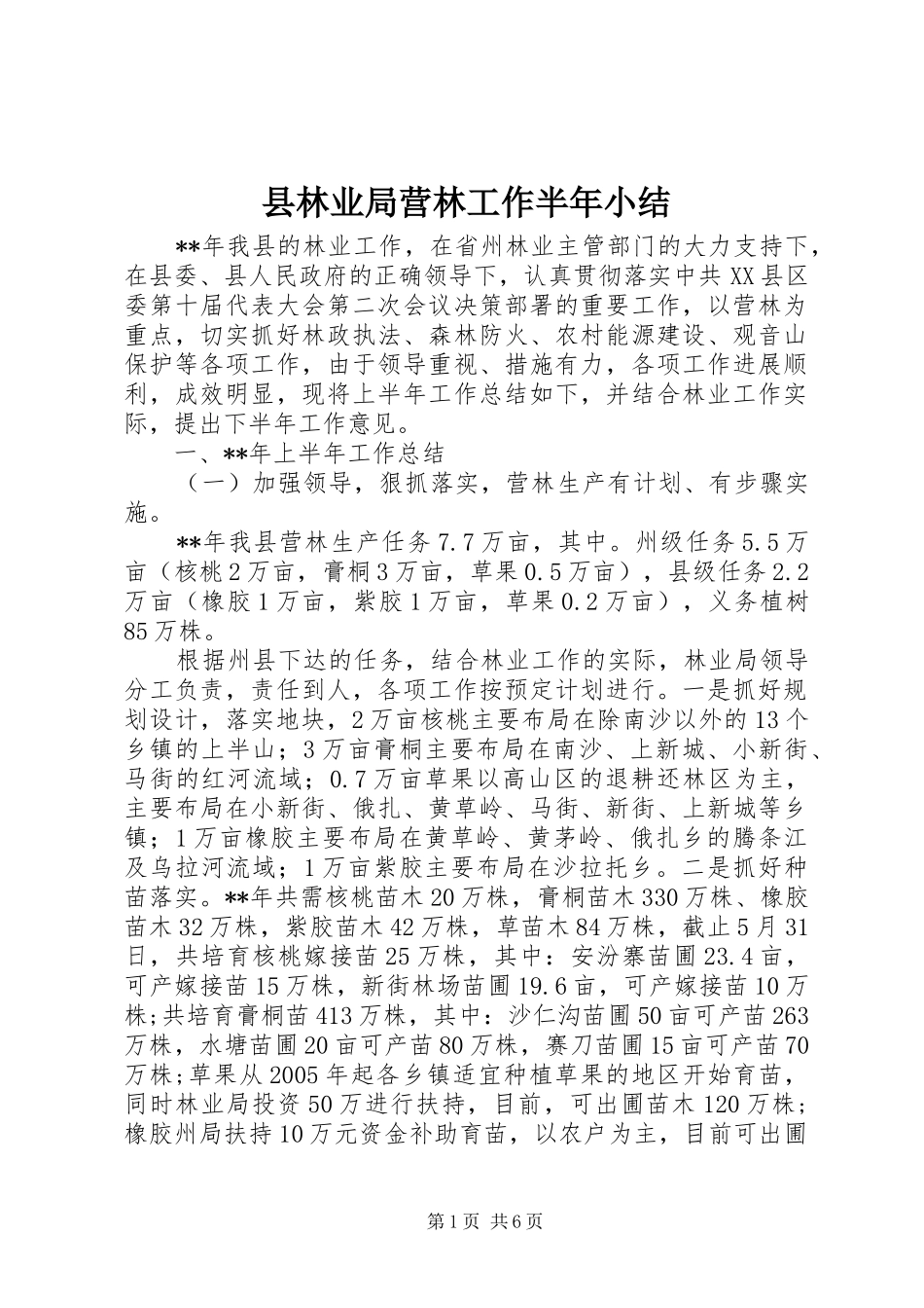 县林业局营林工作半年小结_第1页