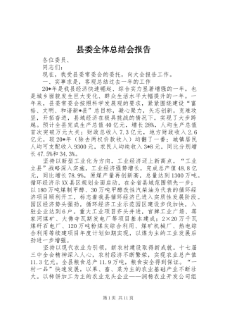 县委全体总结会报告