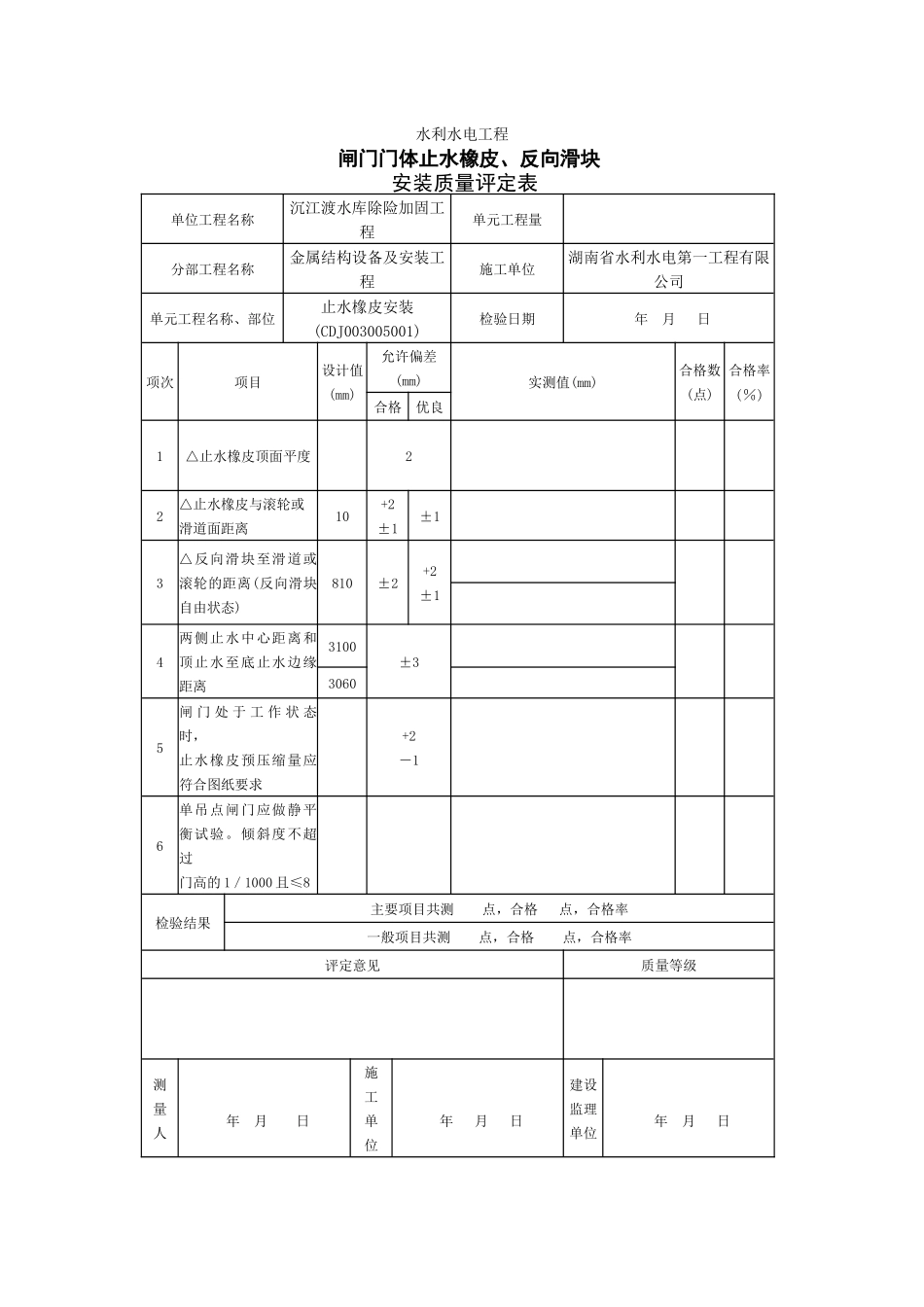 附属工程金属结设备及安装质量评定表_第1页