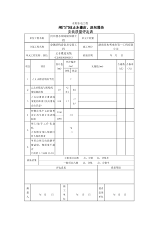 附属工程金属结设备及安装质量评定表