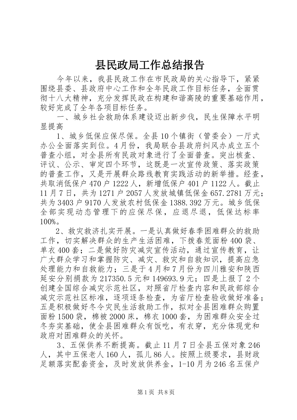 县民政局工作总结报告_第1页