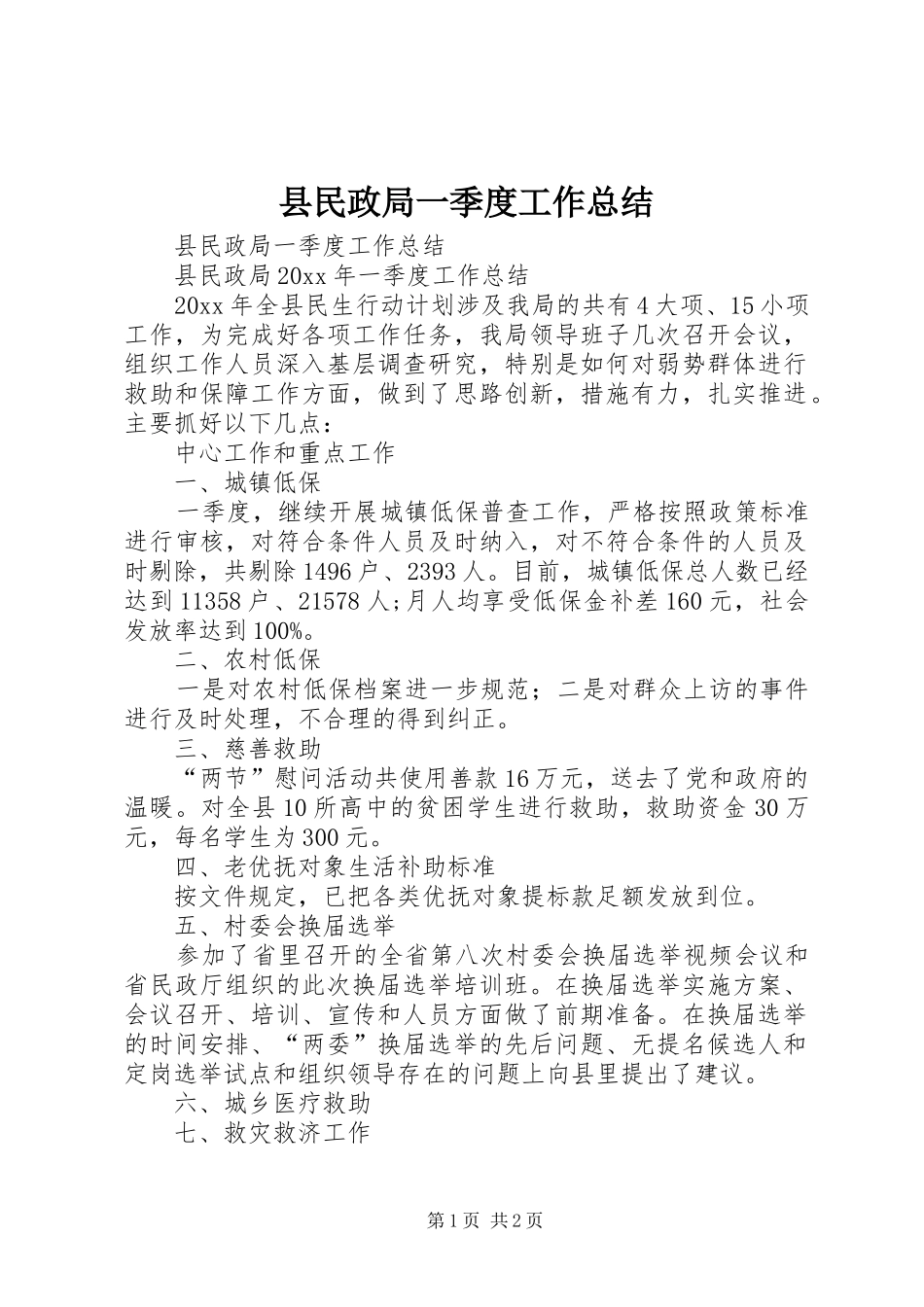 县民政局一季度工作总结_第1页