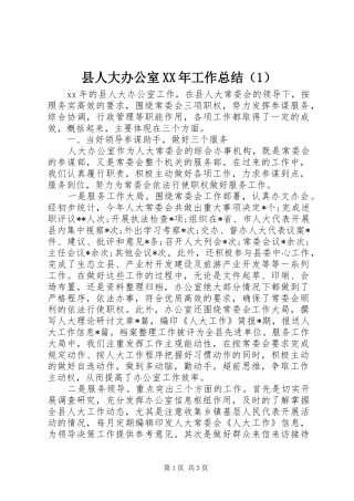 县人大办公室XX年工作总结（1）