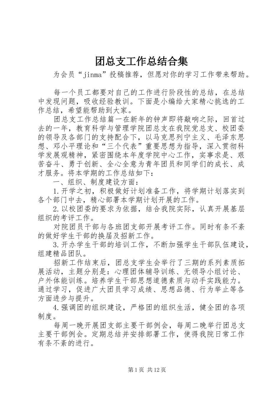 团总支工作总结合集_第1页