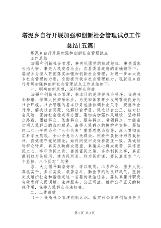 塔泥乡自行开展加强和创新社会管理试点工作总结[五篇]