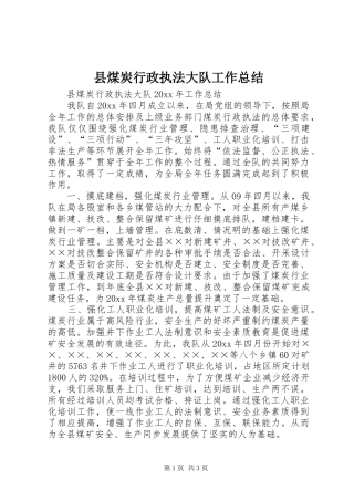 县煤炭行政执法大队工作总结