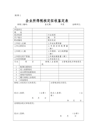 个人所得税核定征收表