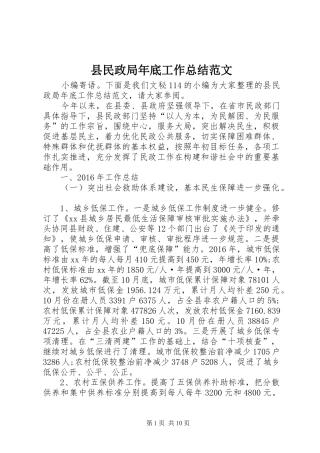县民政局年底工作总结范文