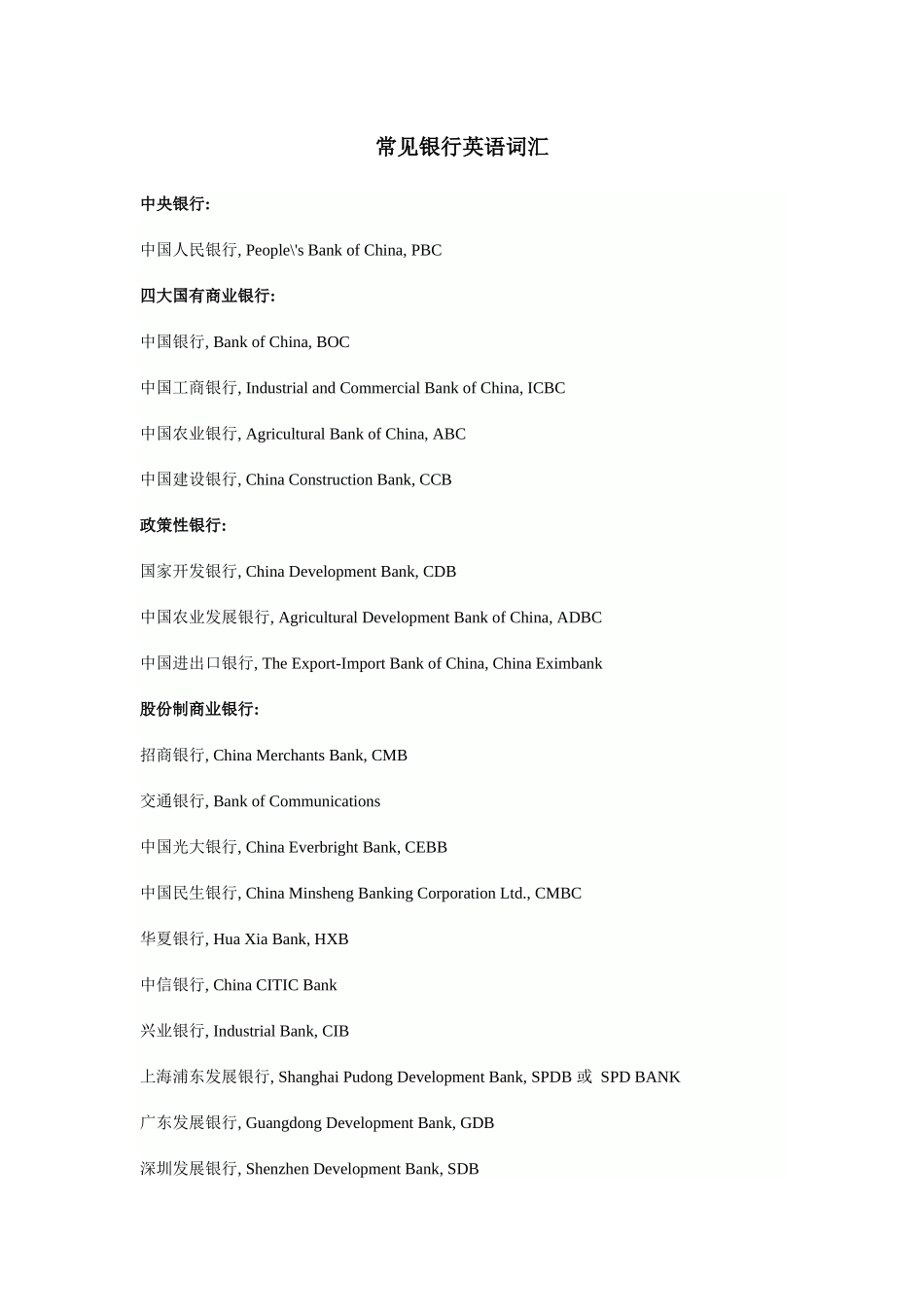 常见银行英语词汇各种银行术语和句子全面介绍_第1页