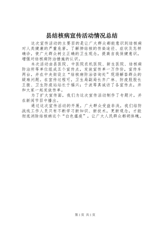 县结核病宣传活动情况总结