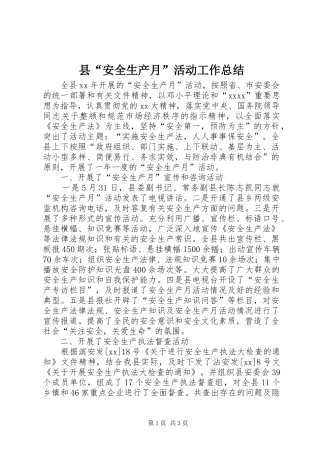 县“安全生产月”活动工作总结