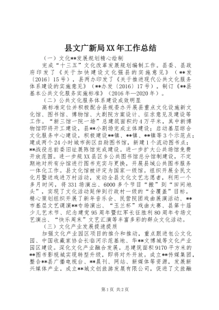 县文广新局XX年工作总结
