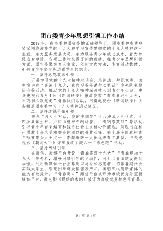 团市委青少年思想引领工作小结