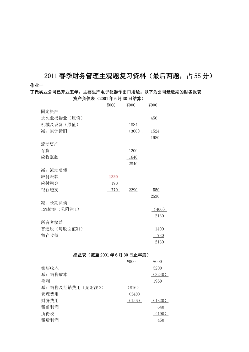 春季财务管理主观题复习资料大全_第1页
