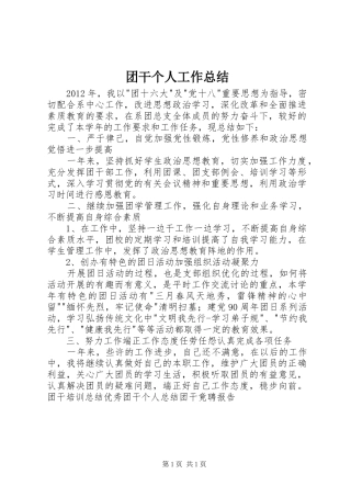 团干个人工作总结